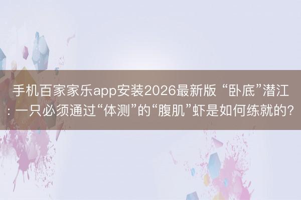 手机百家家乐app安装2026最新版 “卧底”潜江: 一只必须通过“体测”的“腹肌”虾是如何练就的?